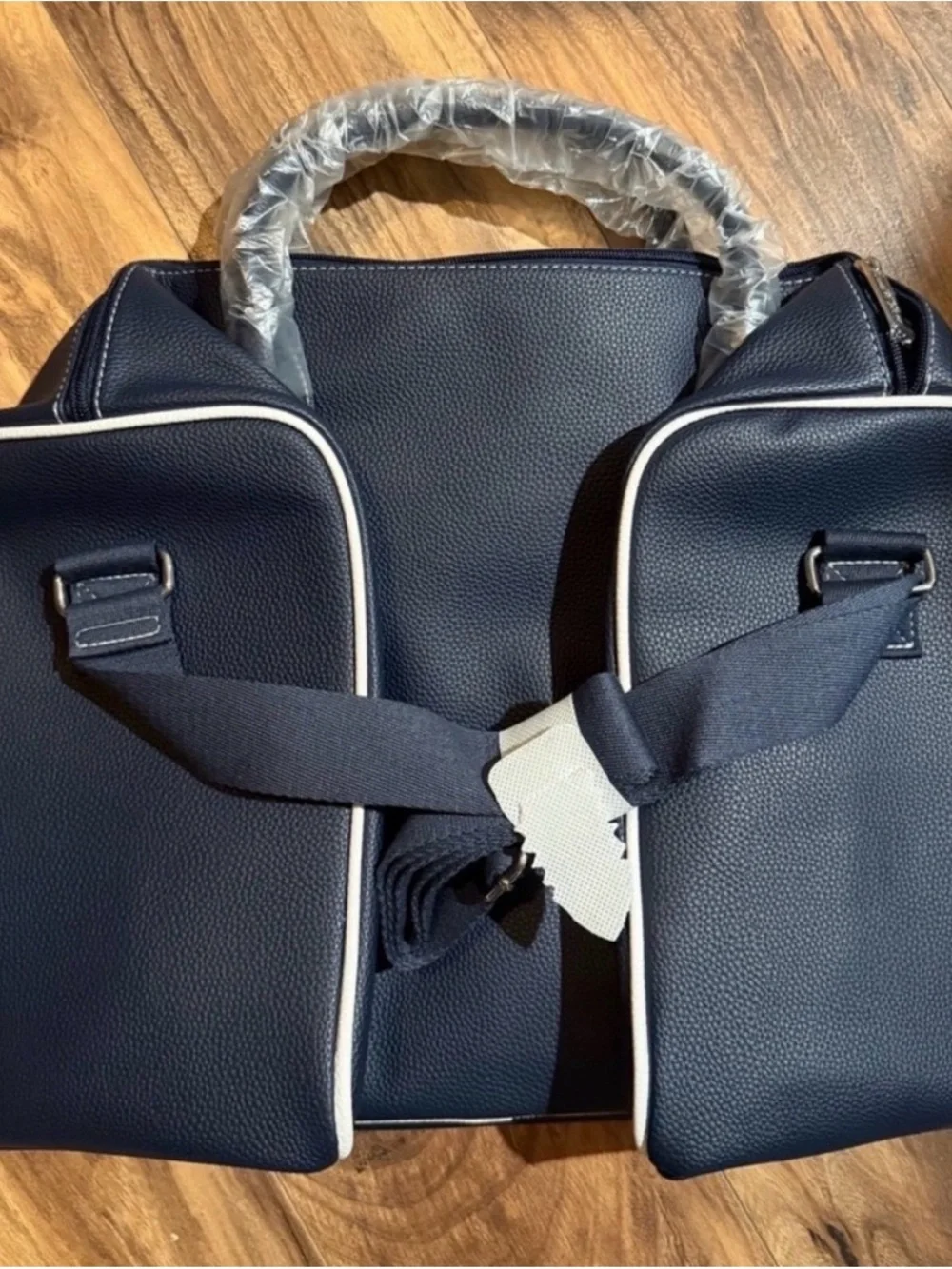 Polo by Ralph Lauren Navy with White Stripe PU Leather Duffel Bag